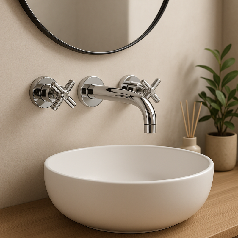 Huber Suite 3-gats wastafelkraan muurbevestiging 266NST01HCR